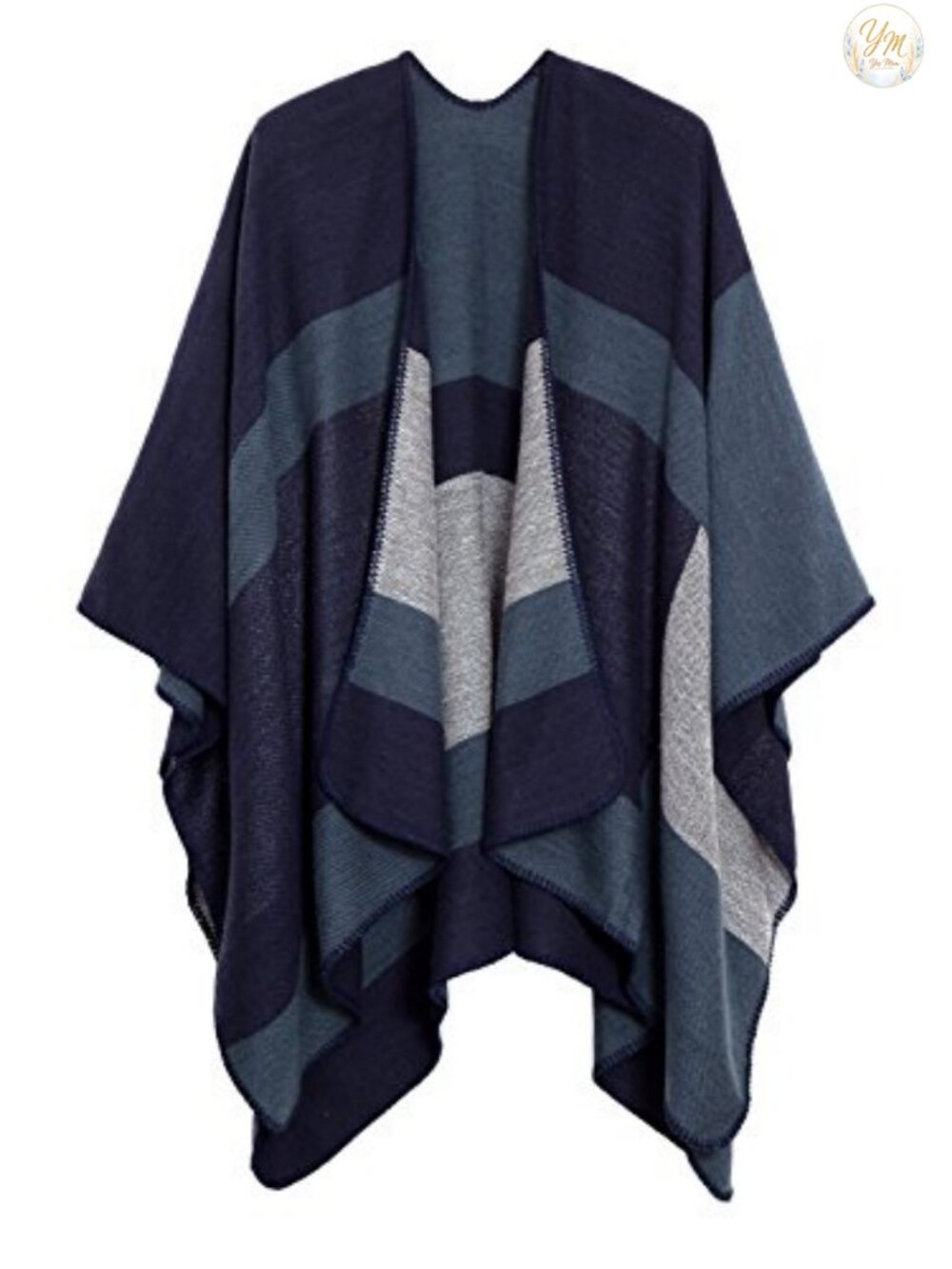 Open Front Poncho Shawl Wrap Cape Ruana Whipstitch Detail Reversible